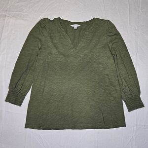 Womens Top Medium Green Puff 3/4 Sleeve 100% Cotton time & tru